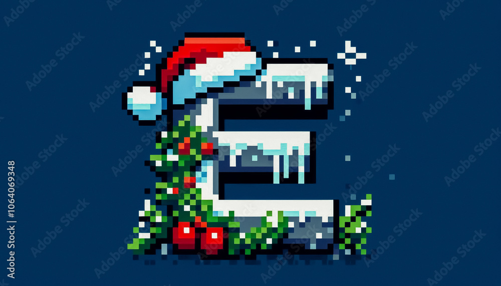 8-bit pixel art style illustration of christmas alphabet letter e 8-bit pixel art style illustration of christmas alphabet letter e