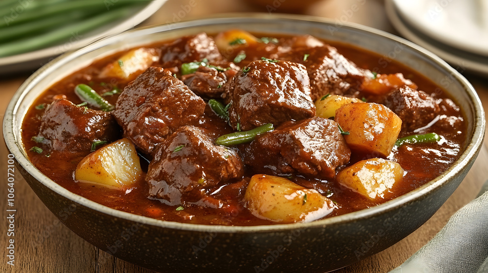 Hearty Beef Stew Brimming With Seasonal Vegetables Captured In A Warm Dining Setting Hearty Beef Stew Brimming With Seasonal Vegetables Captured In A Warm Dining Setting