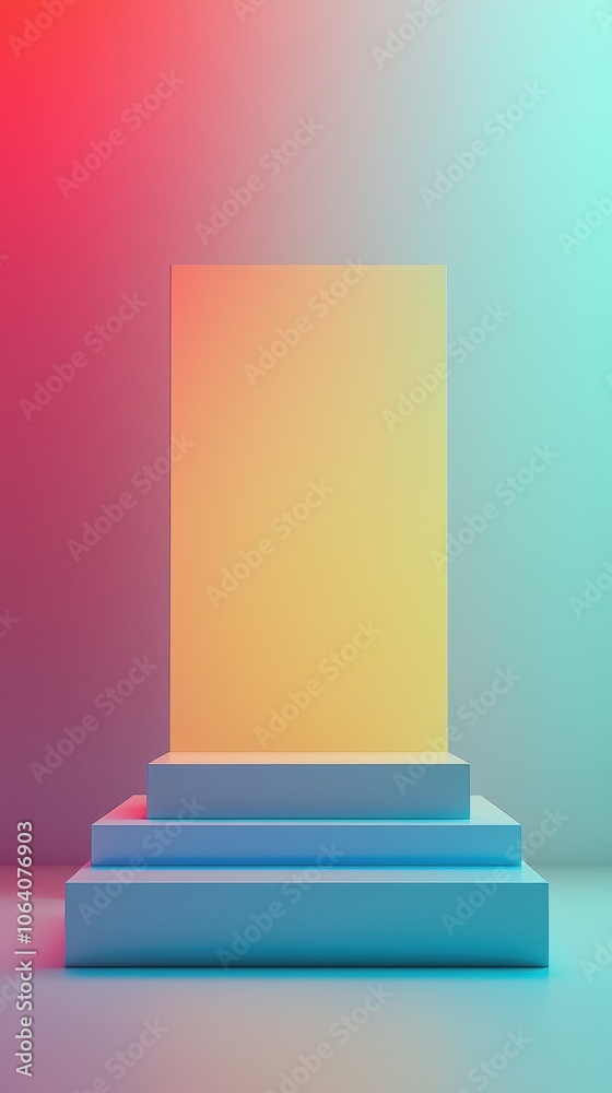 A tall, thin, yellow and blue structure with a white base A tall, thin, yellow and blue structure with a white base