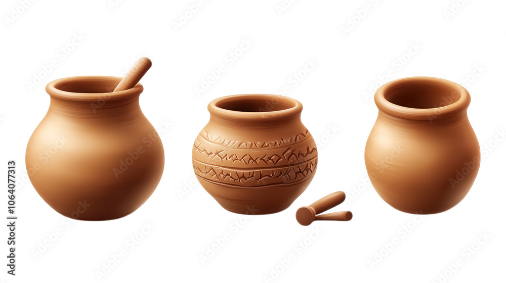 Collection of pottery pieces , featuring various shapes and decorative patterns, isolated on transparent PNG background Collection of pottery pieces , featuring various shapes and decorative patterns, isolated on transparent PNG background