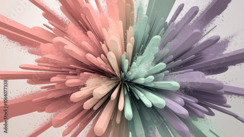 An abstract explosion of pastel colors emanating from the center, featuring soft pinks, greens, and purples, creating a sense of dynamic movement and energy.