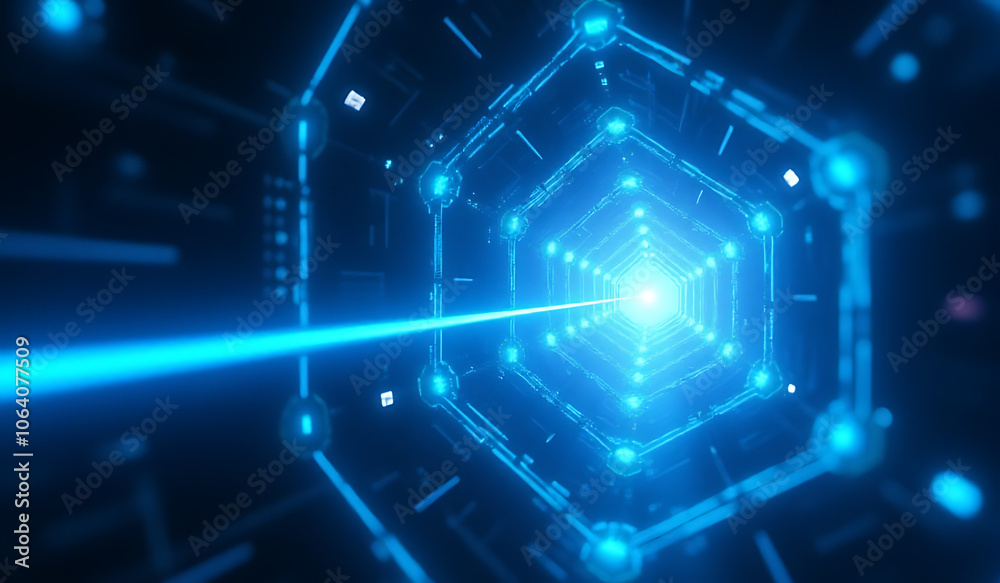 blue laser creates glowing hexagon tunnel abstract technology background blue laser creates glowing hexagon tunnel abstract technology background