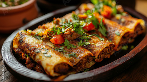 Close-Up of South Indian Mutton Dosa Dish with Crispy Texture and Rich Flavors. Generative AI