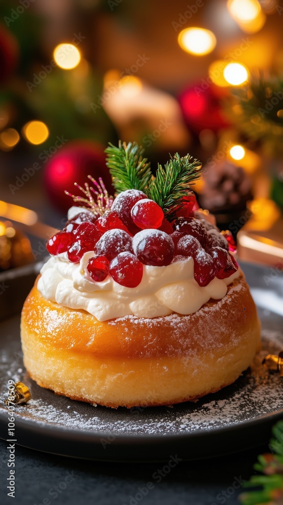 Traditional rosca de reyes dessert with festive decorations for epiphany celebration Traditional rosca de reyes dessert with festive decorations for epiphany celebration