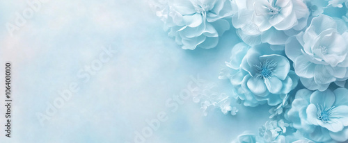 Abstract Soft Light Blue Floral Background Banner with Copy Space for Modern Design photo