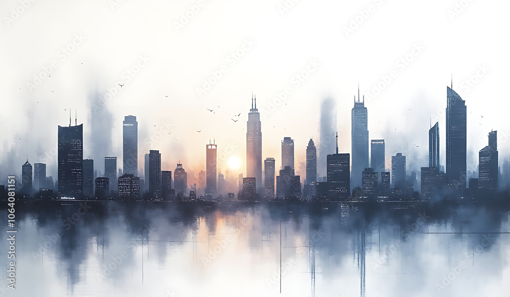 Naklejka premium urban landscape futuristic cityscape printed white canvas format