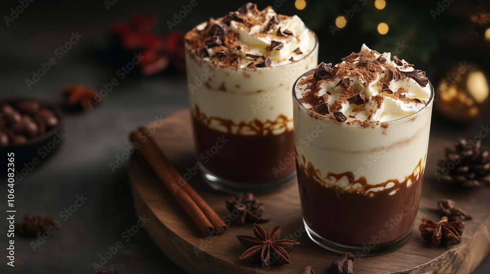 Hot chocolate with chocolate syrup, indulgent and rich, representing a delicious treat against a cozy kitchen backdrop with copy space Hot chocolate with chocolate syrup, indulgent and rich, representing a delicious treat against a cozy kitchen backdrop with copy space