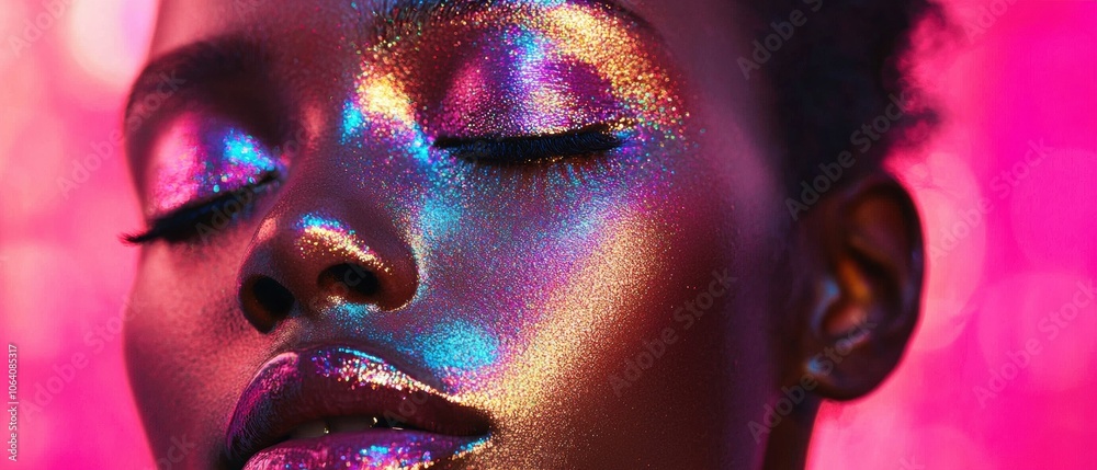 A woman with colorful makeup on her face A woman with colorful makeup on her face