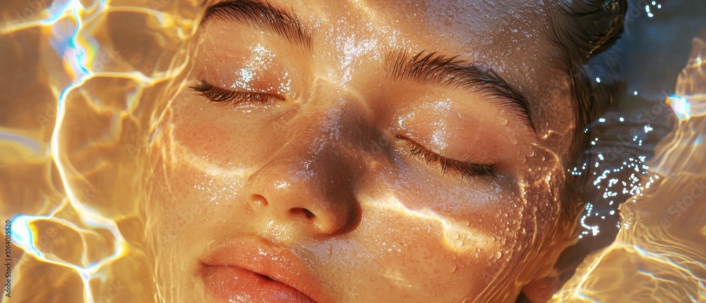 A woman is in a pool of water with her face in the water A woman is in a pool of water with her face in the water