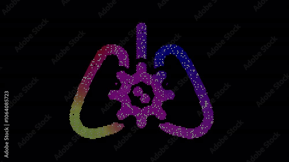 Icon lungs virus is made up of LED square shapes that shimmer and flicker. There are black dead diodes. In-Out looped. Alpha BW at the end Icon lungs virus is made up of LED square shapes that shimmer and flicker. There are black dead diodes. In-Out looped. Alpha BW at the end