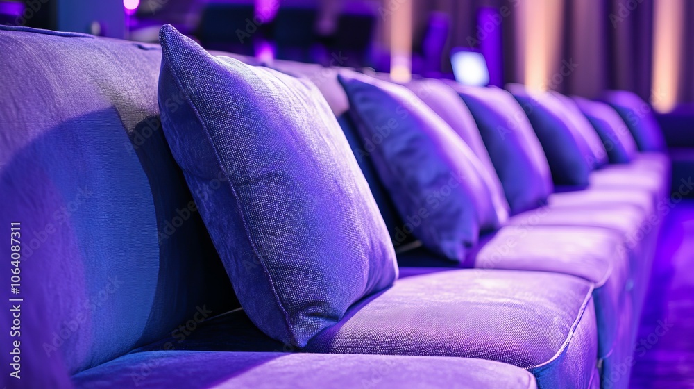 Obraz premium Front-row VIP sofa seats prepared for a business conference.