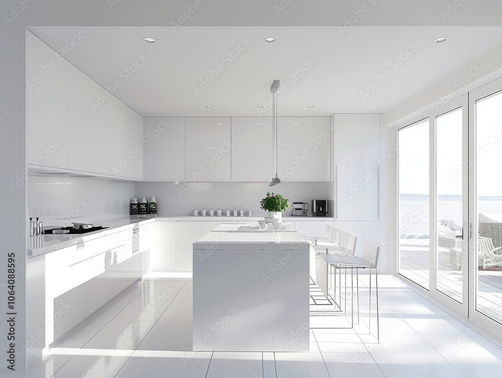 White modern kitchen in a house with a beautiful design White modern kitchen in a house with a beautiful design