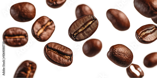 Dark brown coffee bean isolated on light gray background. Single bean with smooth surface and slight curve. Rich earthy color stands out against neutral backdrop. Transparent alpha mask.