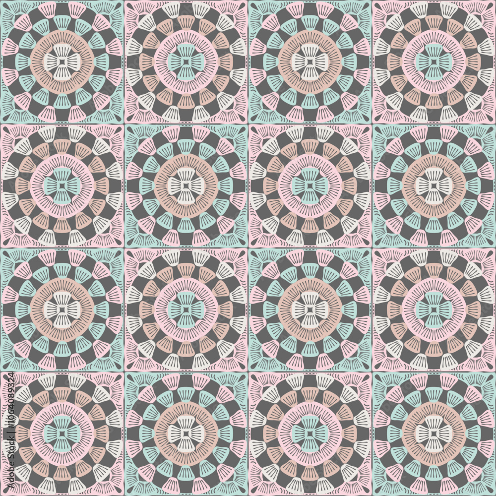 Pattern with crochet granny square with flowers wallpaper handmade decorative art design print Pattern with crochet granny square with flowers wallpaper handmade decorative art design print
