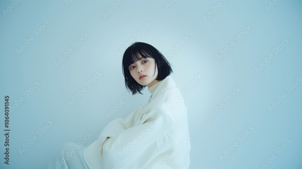 Minimalist Elegance: A Soft Gaze in White Minimalist Elegance: A Soft Gaze in White