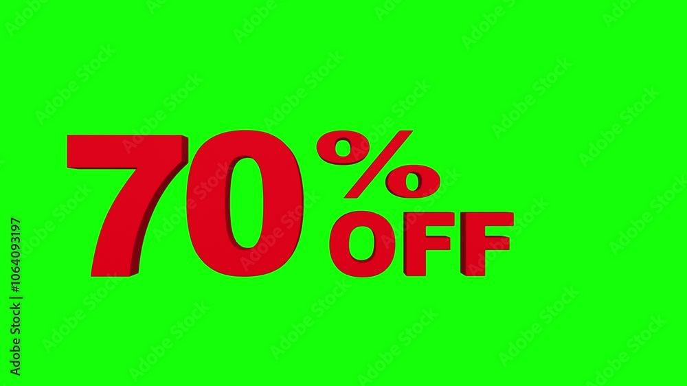 3d render of 70 Percent off sale text isolated over green screen