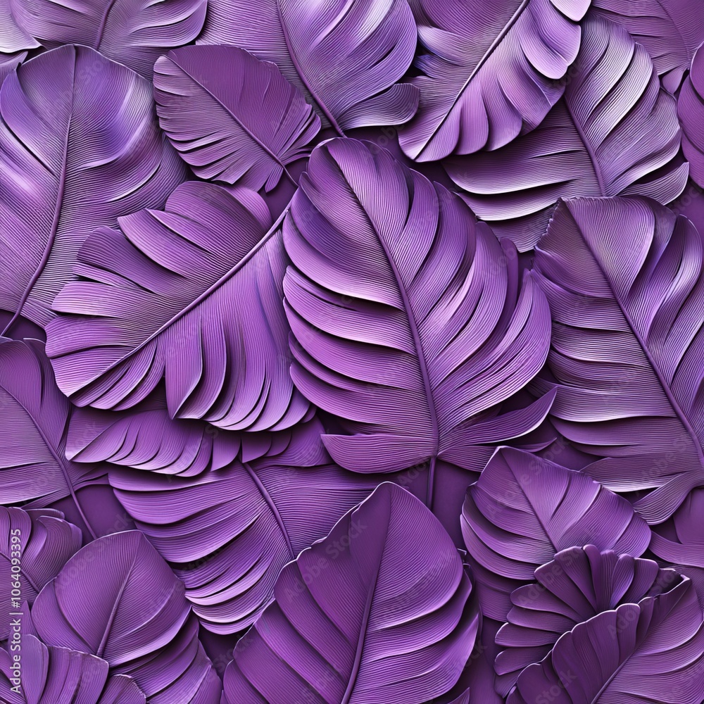 Obraz premium 3D texture of palm leaves arranged in shades of purple, evoking tropical elegance