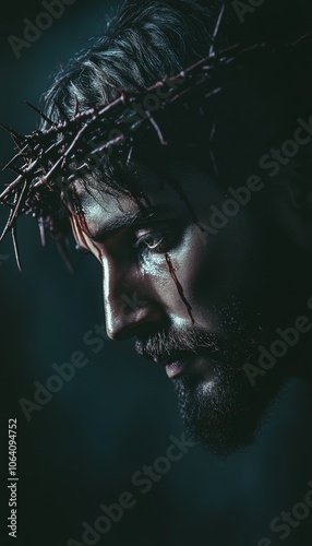 Abstract portrait of jesus christ adorned with a crown of thorns in artistic photography photo