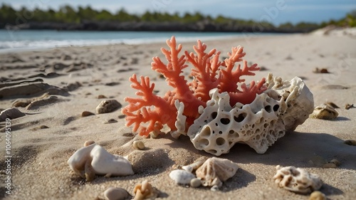 A dead coral piece on a beach, symbolizing the destruction of marine ecosystems due to climate change