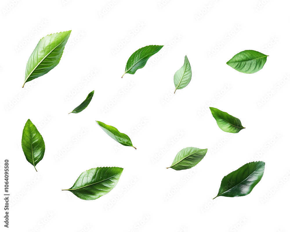 A clean layout with vibrant green leaves on a pure white background, A clean layout with vibrant green leaves on a pure white background,