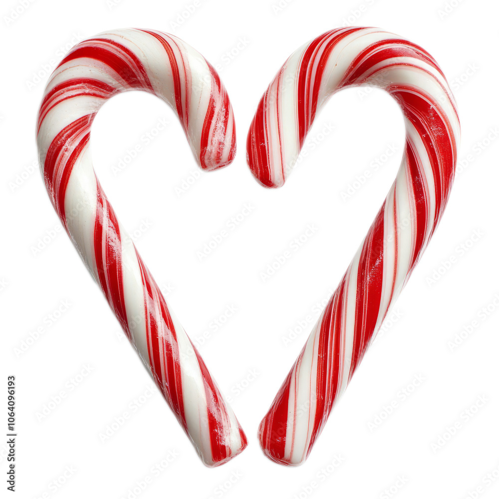 Fototapeta premium Two candy canes in the shape of a heart, isolated on a white background, 