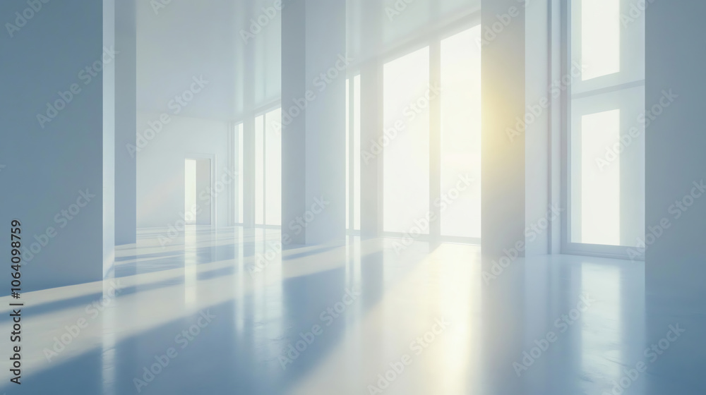 Fototapeta premium Sunlit modern interior with white walls
