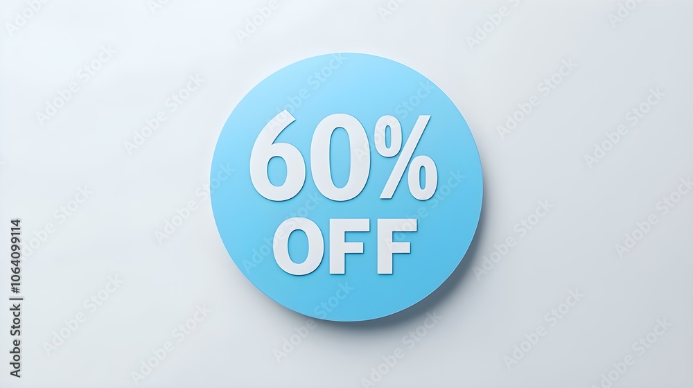 White '60% OFF' Text on a Blue Round Paper Note. White Background with Copy Space White '60% OFF' Text on a Blue Round Paper Note. White Background with Copy Space
