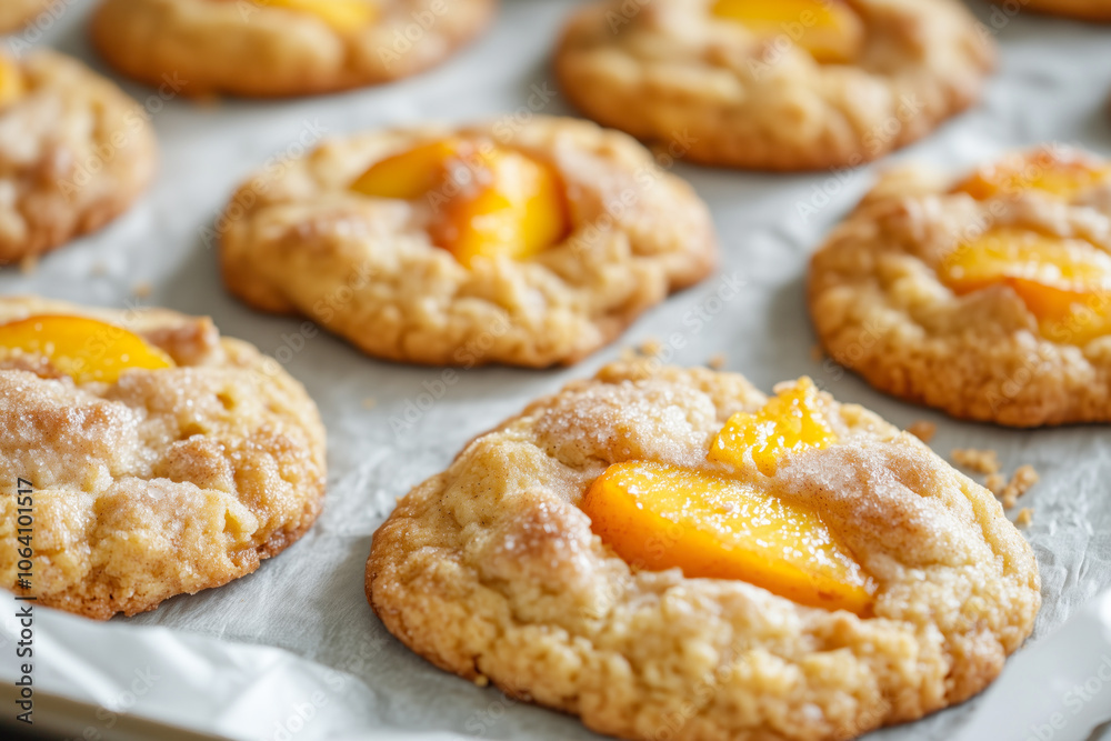 Freshly baked peach cookies with sugar sprinkle Freshly baked peach cookies with sugar sprinkle