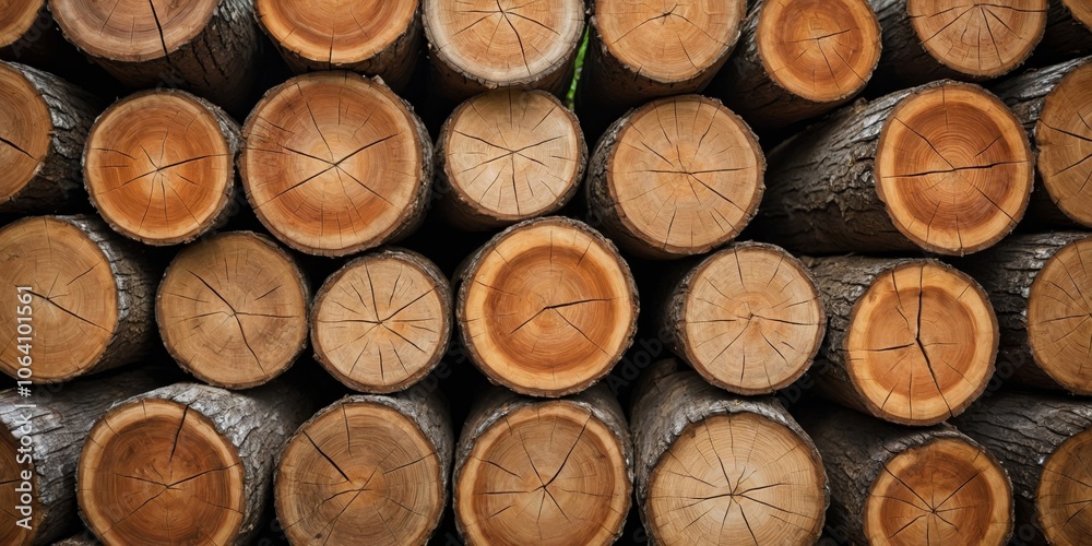 Stacked logs showcasing natural wood grain in a forest setting during daylight hours Stacked logs showcasing natural wood grain in a forest setting during daylight hours