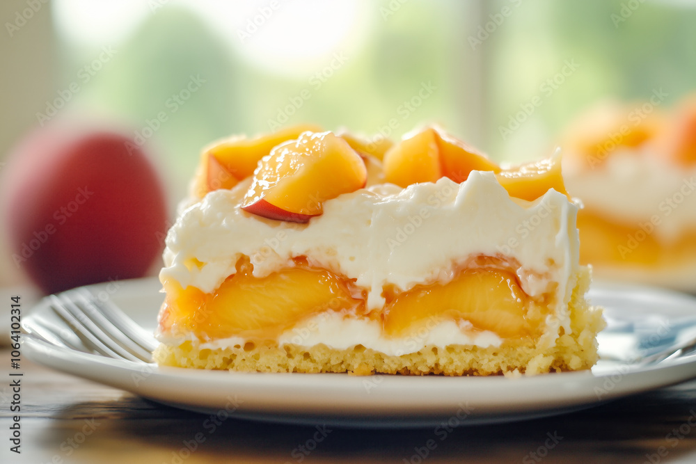 Peach cream cake with fresh fruit topping Peach cream cake with fresh fruit topping
