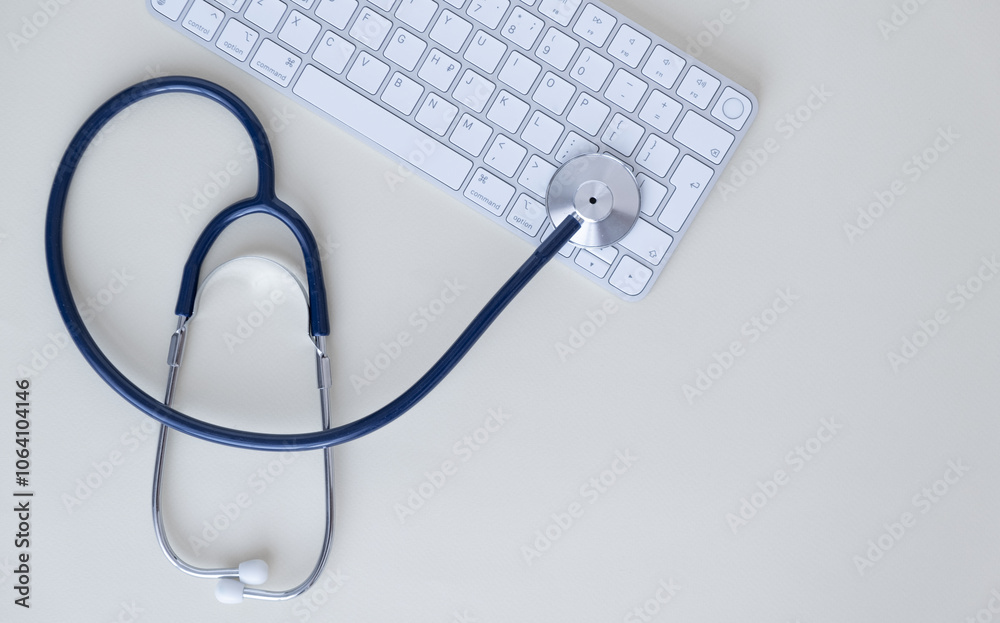 Stethoscope and computer, An online Healthcare Concept Stethoscope and computer, An online Healthcare Concept