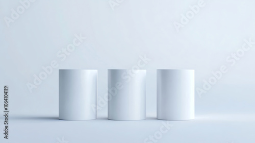 Three white cylinders in minimalist composition