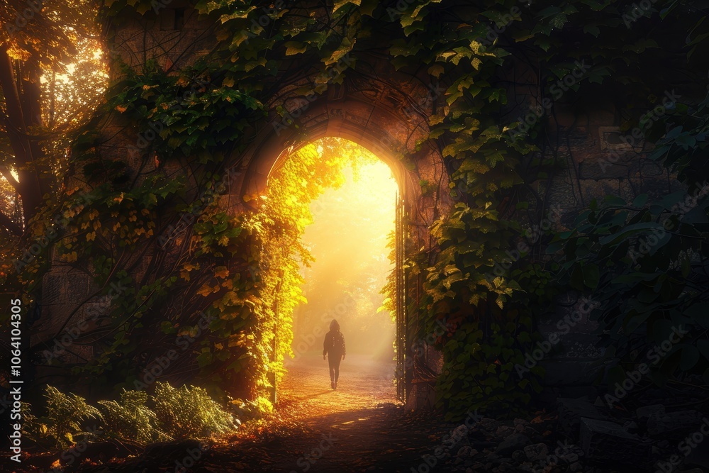 Journey Through Vines: A Sunlit Garden Symbolizing Growth and New Beginnings