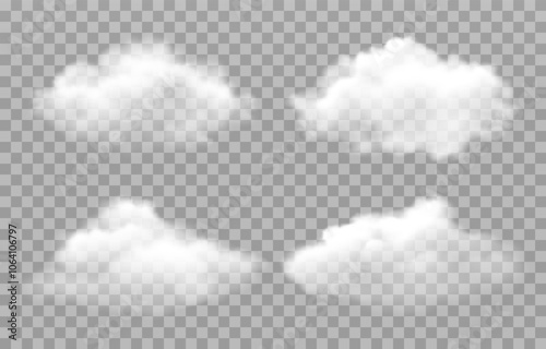 Vector realistic cloud, smoke or fog on isolated transparent background. Cloud png. Smoke png