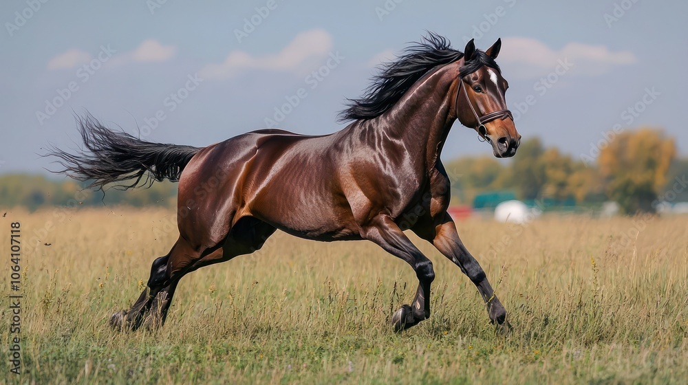 A majestic horse galloping freely across an open field A majestic horse galloping freely across an open field