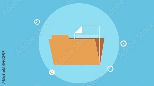 Animated Folder with вocuments drop into office open folder