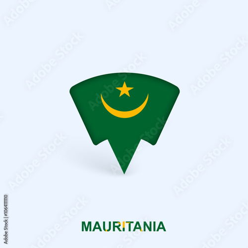 Mauritania Flag Map Pointer Design with Shadow.