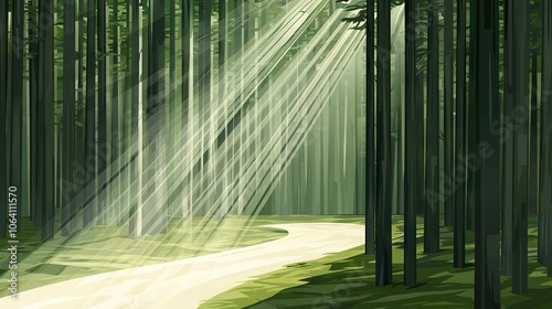   A sunbeam illuminates a forest path