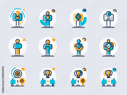 Employee engagement icon collection set. Containing workload, motivation, expectation, goal, recognition, appreciation, inclusion icon. Simple line vector.
