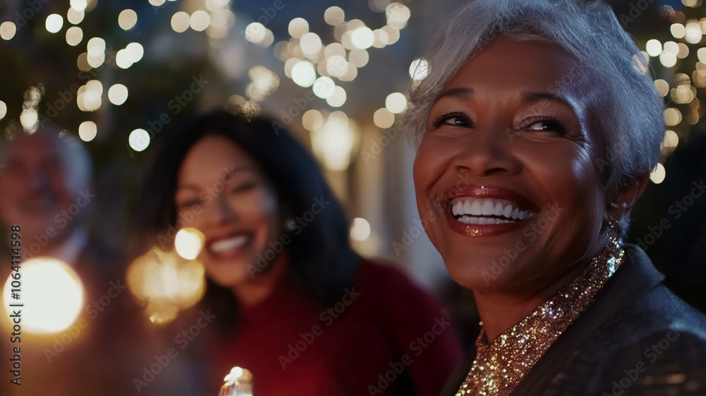 Group of adults celebrating New Year countdown outside smiling at evening Group of adults celebrating New Year countdown outside smiling at evening