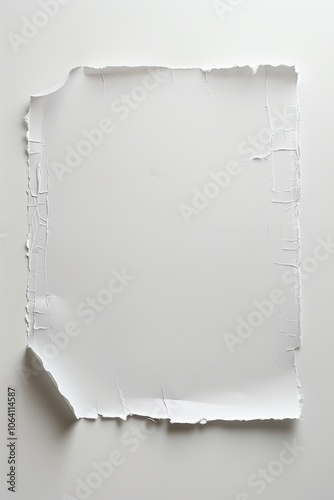Torn white paper on a plain background, edges frayed, center intact, texture visible