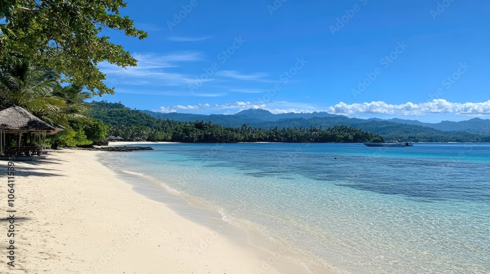Serene Pristine Beach with Clear Blue Water and Sands Serene Pristine Beach with Clear Blue Water and Sands