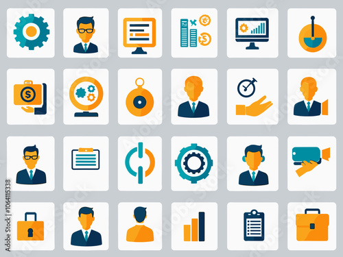 Sales management icon collection set. Containing business, discipline, focused, technique, employer, important, product icon. Simple flat vector.