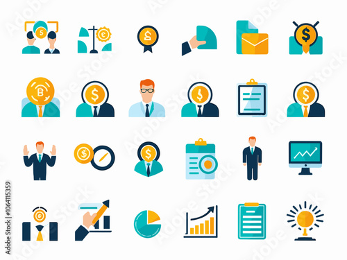 Sales management icon collection set. Containing business, discipline, focused, technique, employer, important, product icon. Simple flat vector.