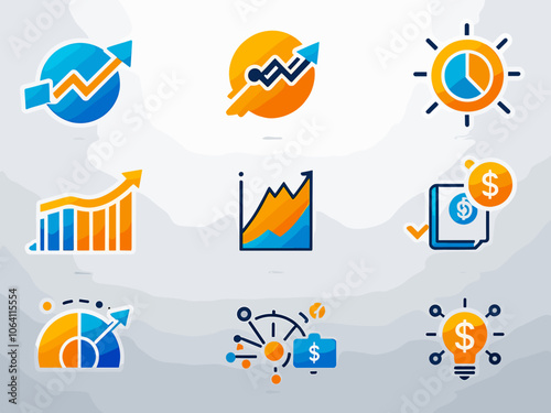 Profit growth icon collection set. Containing revenue, sales, margin, expansion, innovation, efficiency, cost icon. Simple line vector.