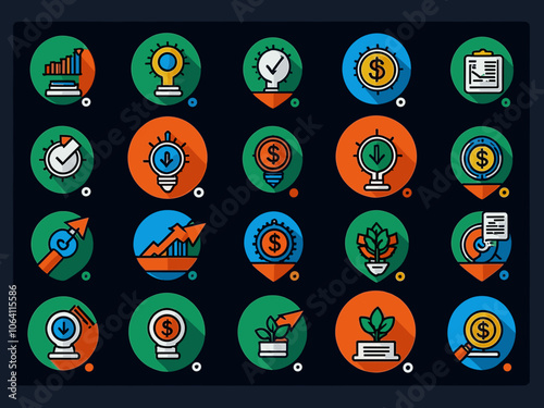 Profit growth icon collection set. Containing revenue, sales, margin, expansion, innovation, efficiency, cost icon. Simple line vector.