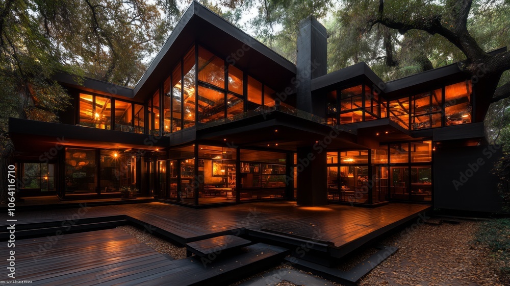 Elegante residenza moderna con ampie vetrate che fondono interno ed esterno, immersa nella natura per un'atmosfera calda e accogliente, perfetta per un comfort esclusivo. Elegante residenza moderna con ampie vetrate che fondono interno ed esterno, immersa nella natura per un'atmosfera calda e accogliente, perfetta per un comfort esclusivo.