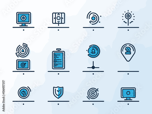 Business continuity icon collection set. Containing capability, organization, delivery, product management, acceptable, following, planning icon. Simple flat vector.