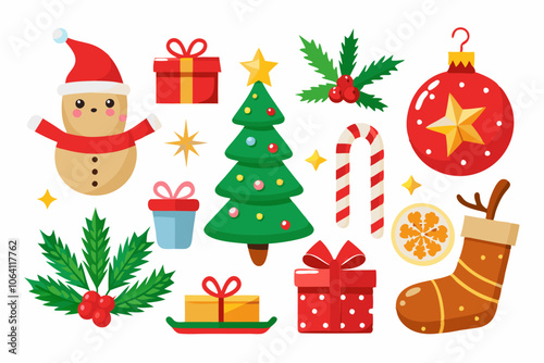 Merry Christmas Realistic Element Set White Background.