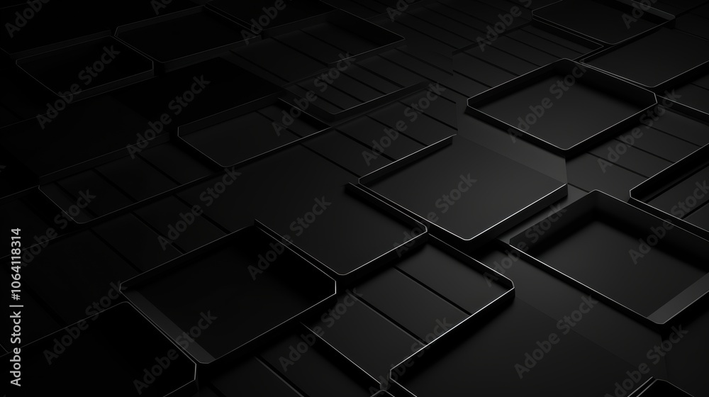 Fototapeta premium Abstract 3D Black Cube Geometry. Modern and Technological Design Element.